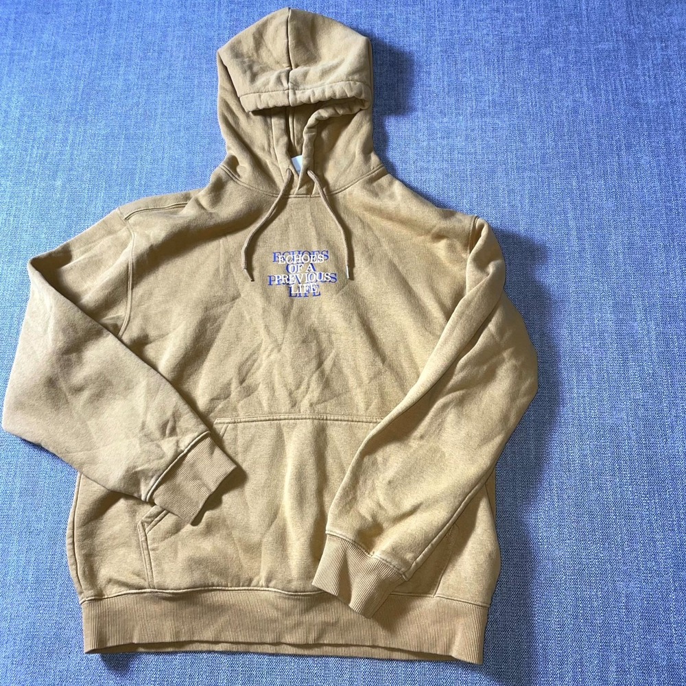 H&M Hoodie Men Medium Brown Echoes Of A Previous Life Graphic Print Relaxed Fit